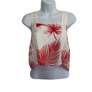 Hurley Cropped Top White Red Leaf Print Square Neckline Sleeveless Soft‎ Size S